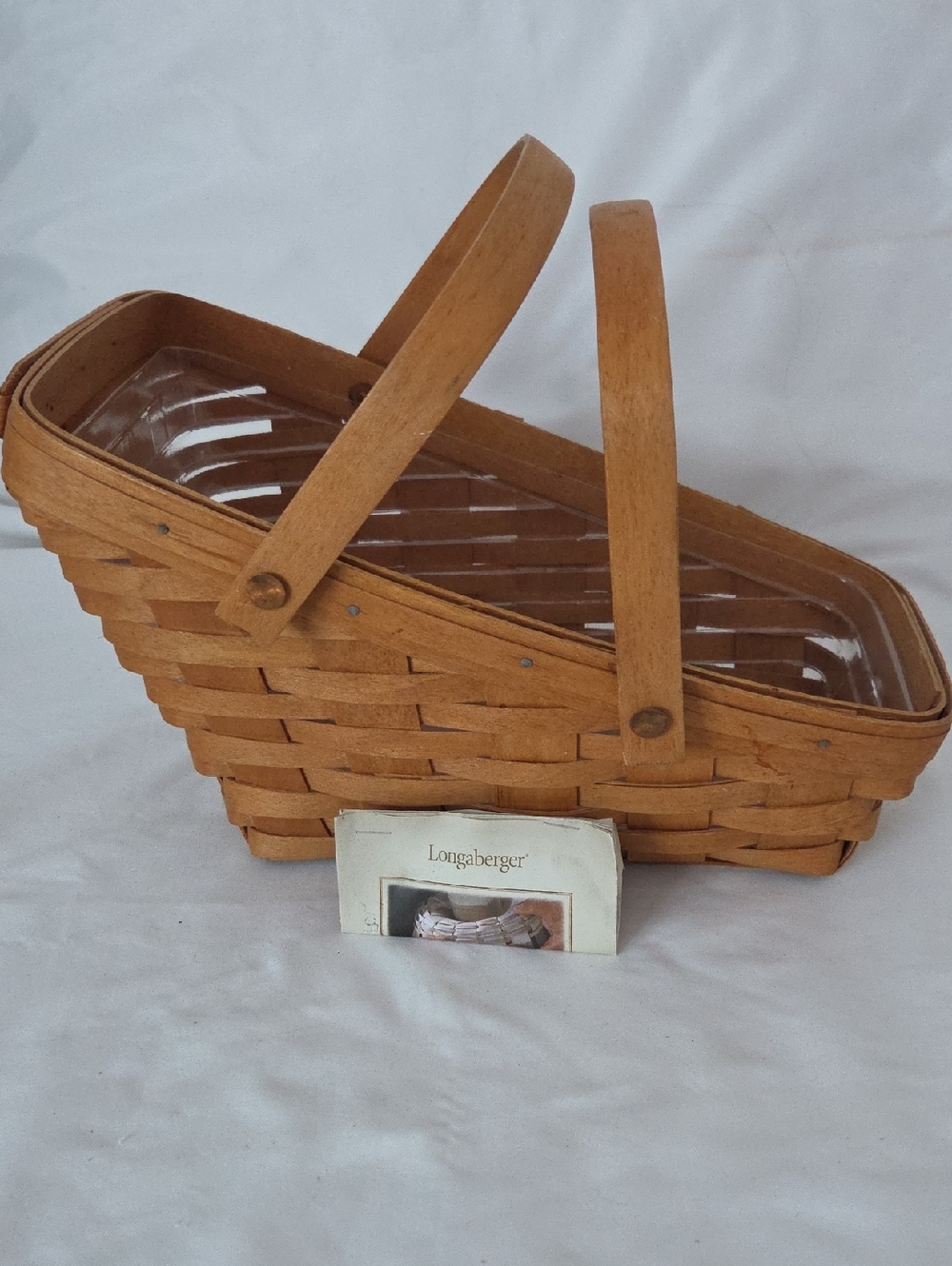 Longaberger Tan Woven Med. Vegtable Basket And Protector with Twin Handles